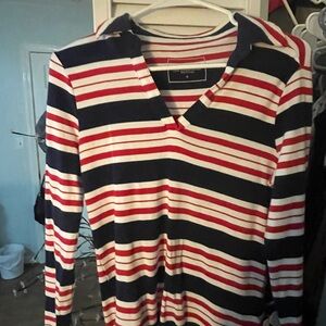 Charter Club Navy Red and White Striped Long Sleeve Tee